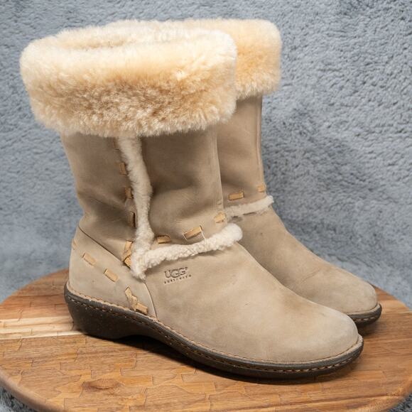 UGG AUSTRALIA ELIJO 5137 US 8 M Leather Ivory Shearling Winter Boots - Picture 1 of 8